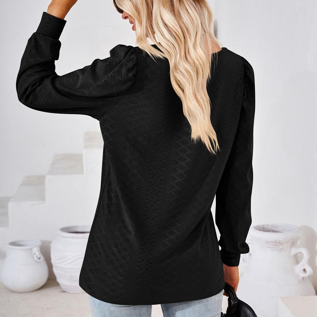 Women's Fashion Solid Colour Long Sleeve Square Neck Loose T-Shirt Top