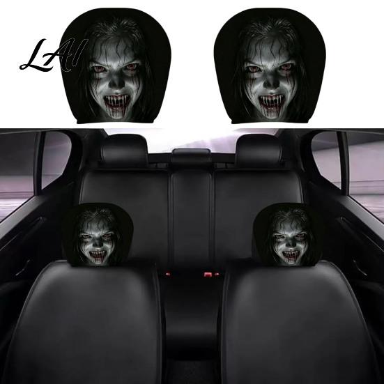 Soft Polyester Headrest Slipcovers 2Pcs Halloween Car Covers Creepy Ghost Face Seat Customized Auto Interior Styling Protector Breathable Decor for