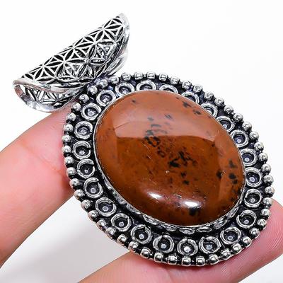 Natural Mahogany Obsidian Gemstone 925 Sterling Silver Pendant 2.36" N6T23