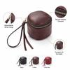 Casual Vintage Leather Mini Coin Purse Portable Round Shape Lipstick Storage Bag Zipper Closure Key Bag Small Item Storage