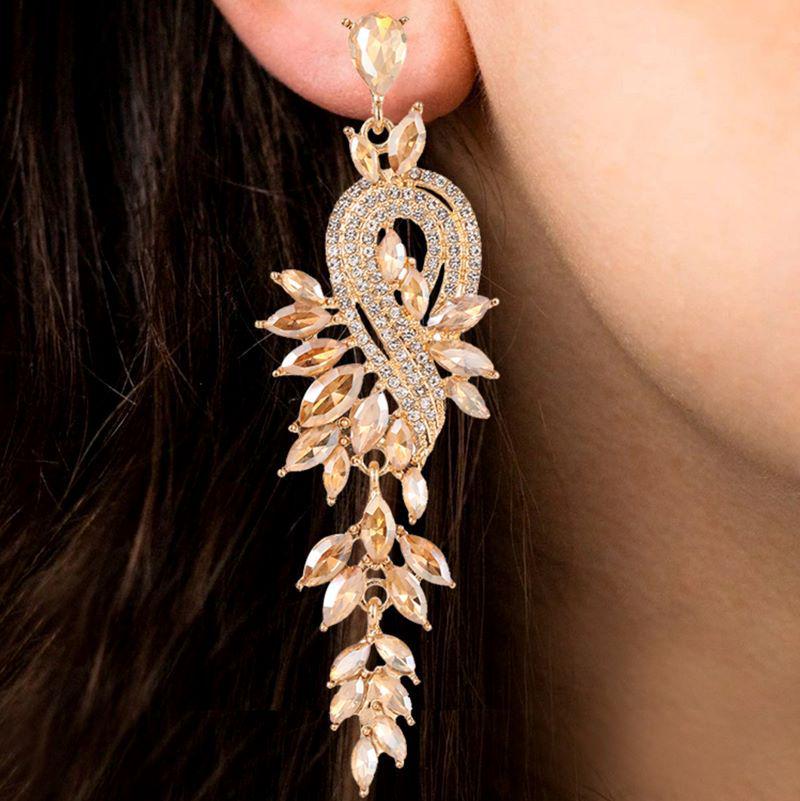 2023 Retro Long Leaf Tassel Teardrop Rhinestone Earrings