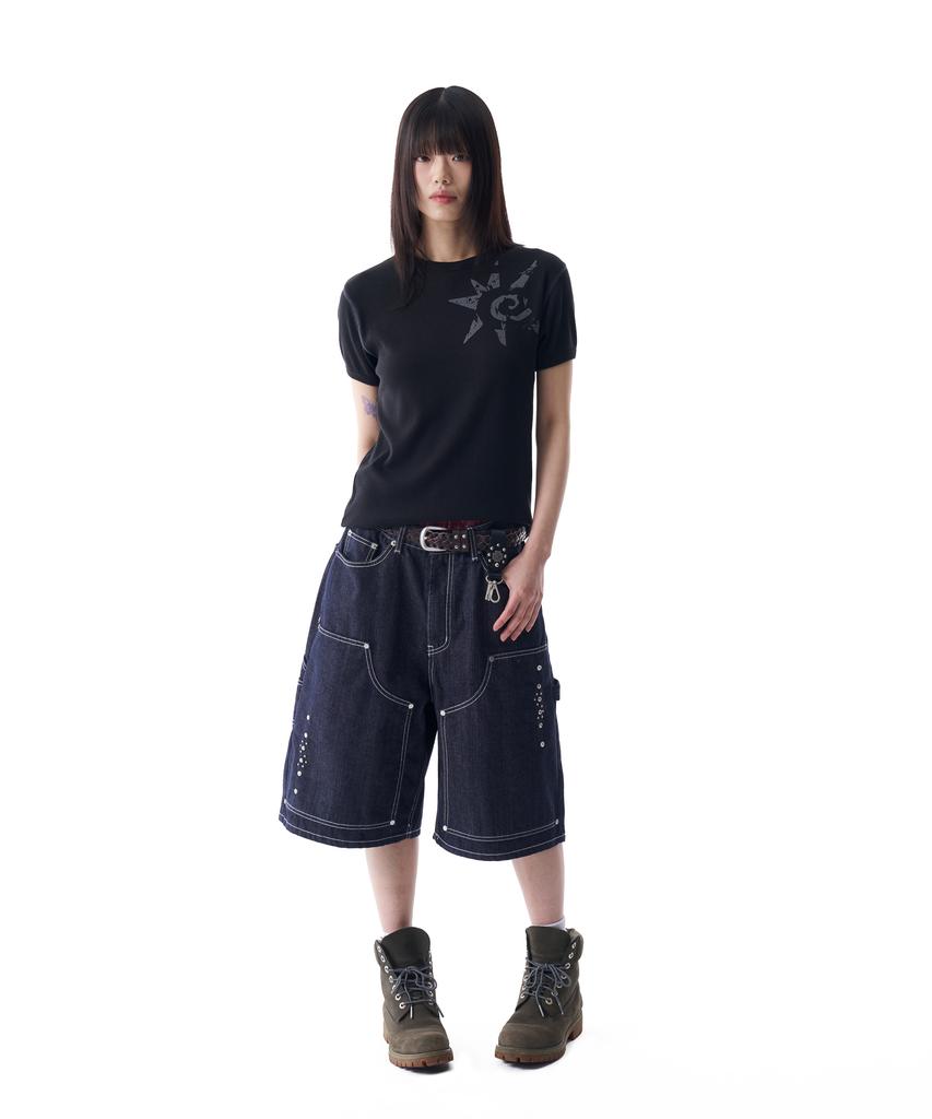 AAKAM Ribbed Star Ringer Top (Black)
