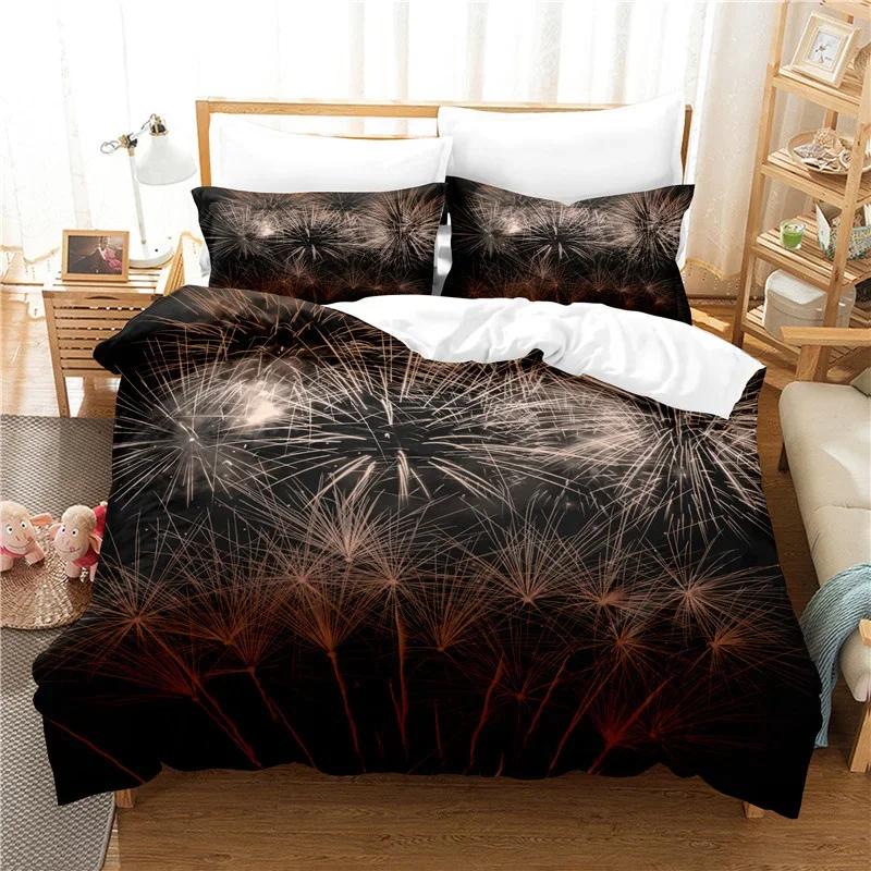 Colourful Black Bedding Set Luxury 3D Print Fireworks 100% High Quality Bedroom Set Duvet Cover +Pillowcases Happy Color Focus