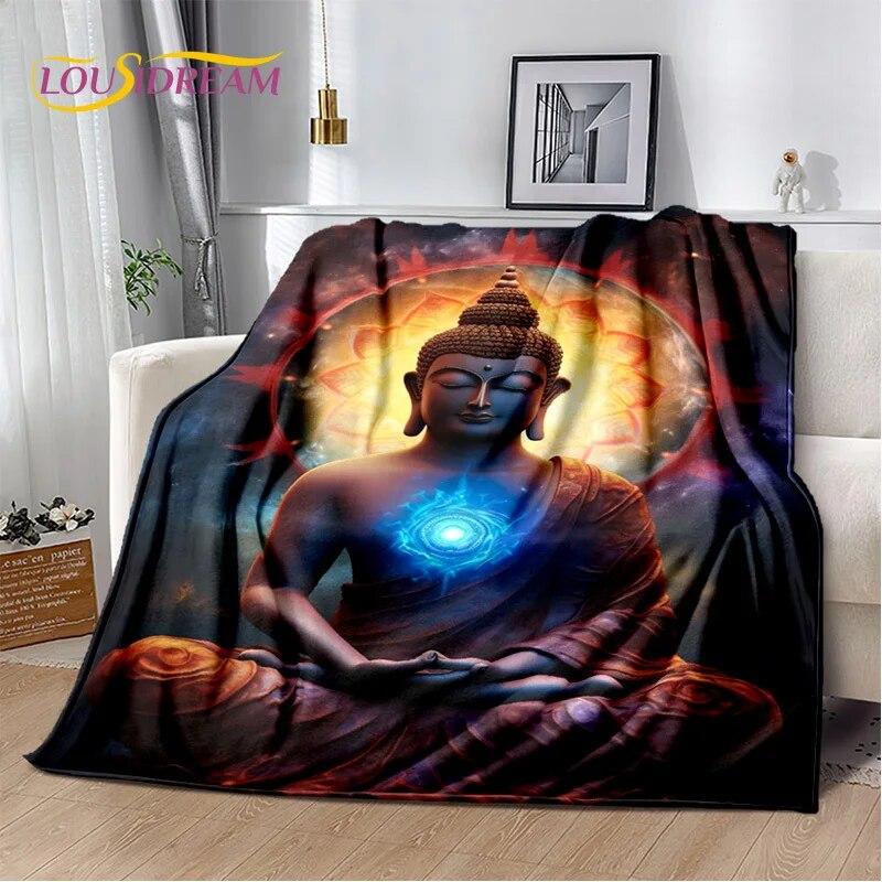 HD Buddha Buddhismus Víra Meditující Náboženství Sakyamuni Bodhisattva Modlitební deka Měkká deka pro domácí postele Pohovka Kid