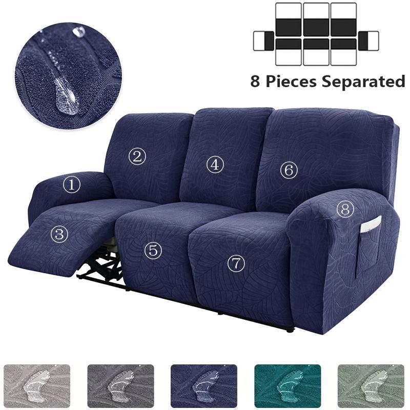 1/2/3 Seater Recliner Sofa Covers Leaves Jacquard Couch Slipcovers Elastic Water Repellent Armchair Covers for Living Room Hotel