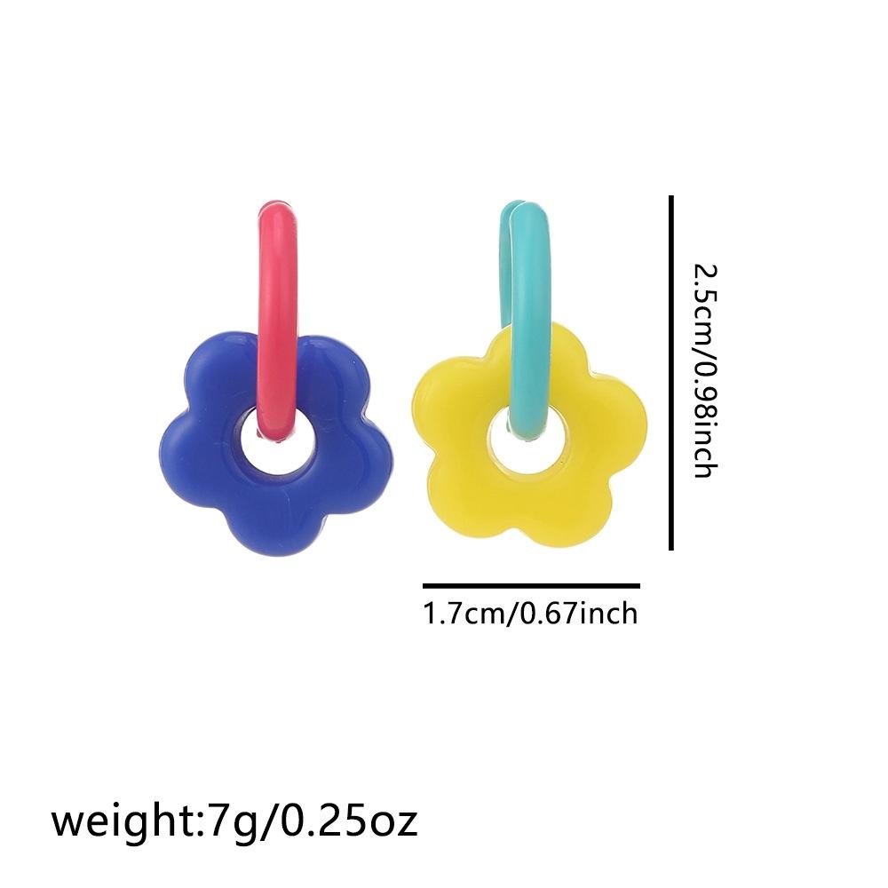 New Colorful Flower Resin Acrylic Charms Earring Gold Color Circle Ear Buckle Hoop Earrings Fashion Jewelry for Women