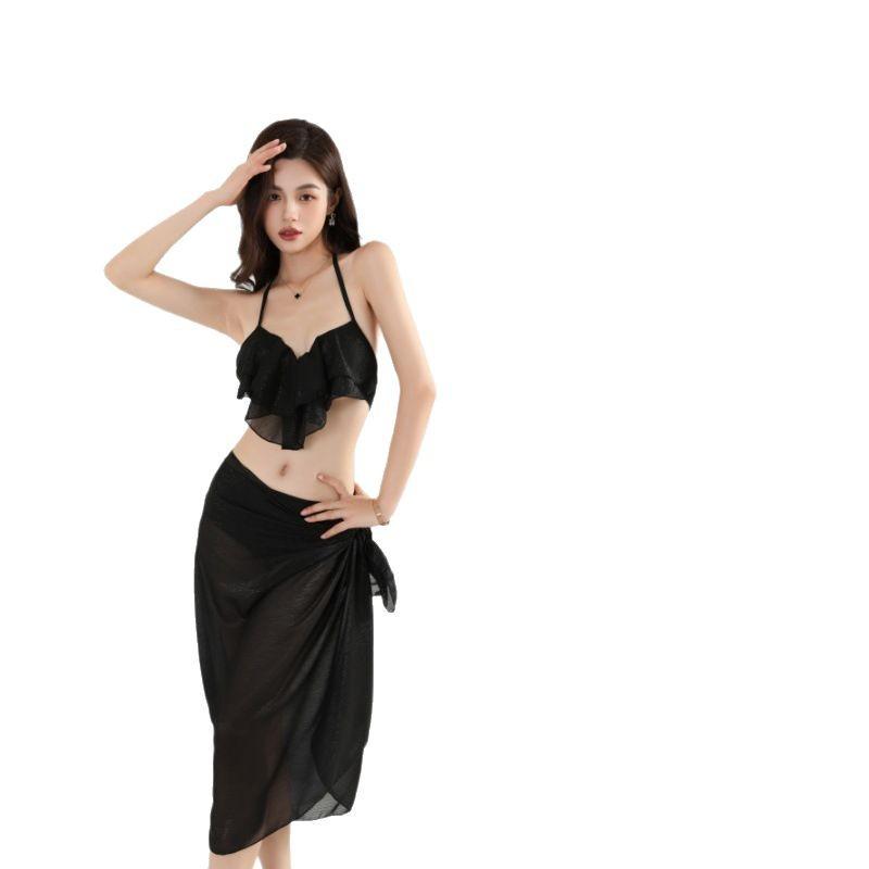 Dámská černá sexy bikiny halter třídílná plavková souprava na pláž 2025