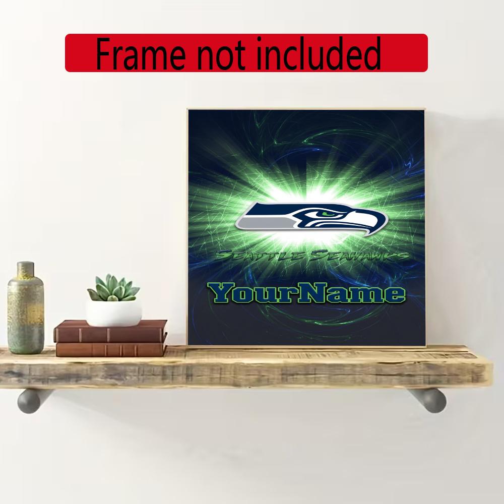 Seattle Seahawks Personalized Name Round Diamond Painting Kit Diamond Embroidery Painting Rhinestones Mosaic Frameless Handwork Decoration Arts