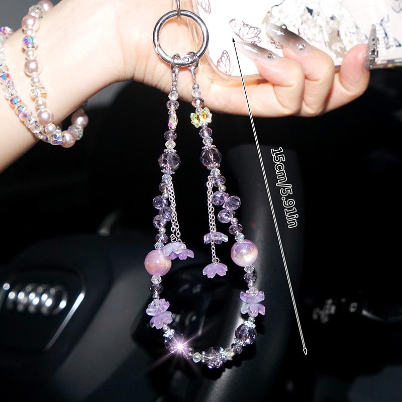 Y2K Aesthetic Cherry Tassel Phone Lanyard Exquisite Beaded Phone Chain Wristband Keyring Anti Lost Mobile Phone Charms