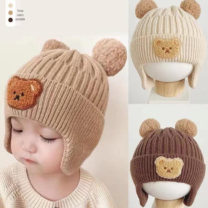 Beige Series Windproof Knitted Cartoon Earflap Hat for Kids - Warm Autumn & Winter Protection