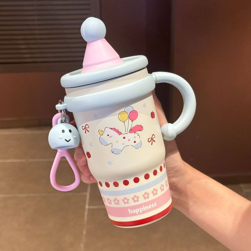 Large-Capacity Thermos Cup for Girls, High-Looking 2025 New Model, Cute Straw Water Cup, Office Portable Coffee Cup