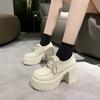 British style small leather shoes thick heels high heels new spring waterproof table heightening Mary Jane single shoes
