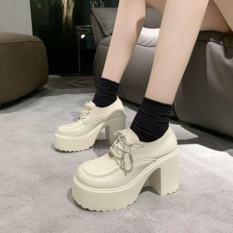 British style small leather shoes thick heels high heels new spring waterproof table heightening Mary Jane single shoes