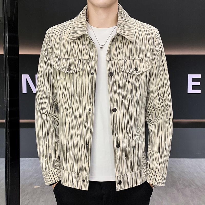 ROMON Men's Striped Lapel Casual Jacket