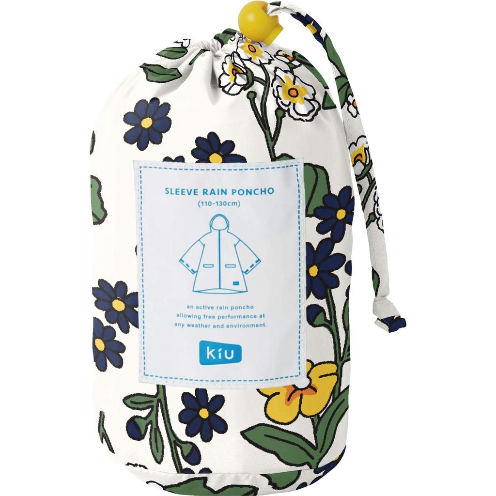 KiU Heavy Rain Poncho with Flora Size Includes Storage Children's Raincoat, Sleeves, Off-White, M, Bag, K71M-050