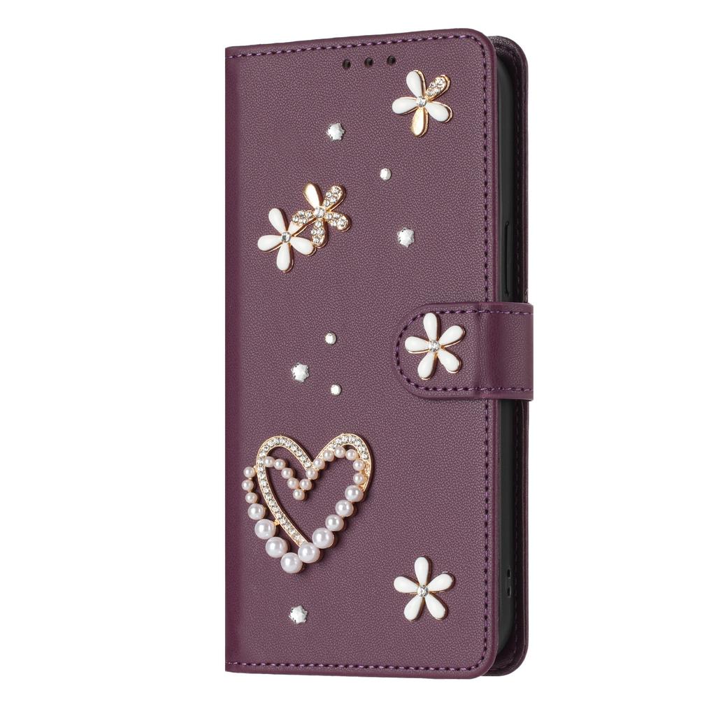 Small fresh diamond double-layer love flower suitable for Huawei Honor 600 Lite solid color leather pattern card leather case