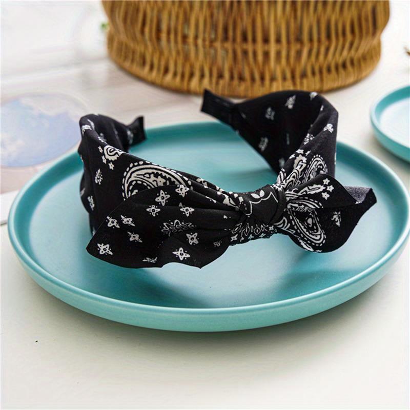 Boho Floral Print Headbands Bow Wide Brimmed Head Hoop For Women Vintage Elegant Headwear Cross Knot Hair Hoop For Vocation
