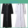 Robe de Padre Feminino com Gola Alta, Batina Romana, Cinto, Estilo de Rua, Branco/preto, XS-5XL