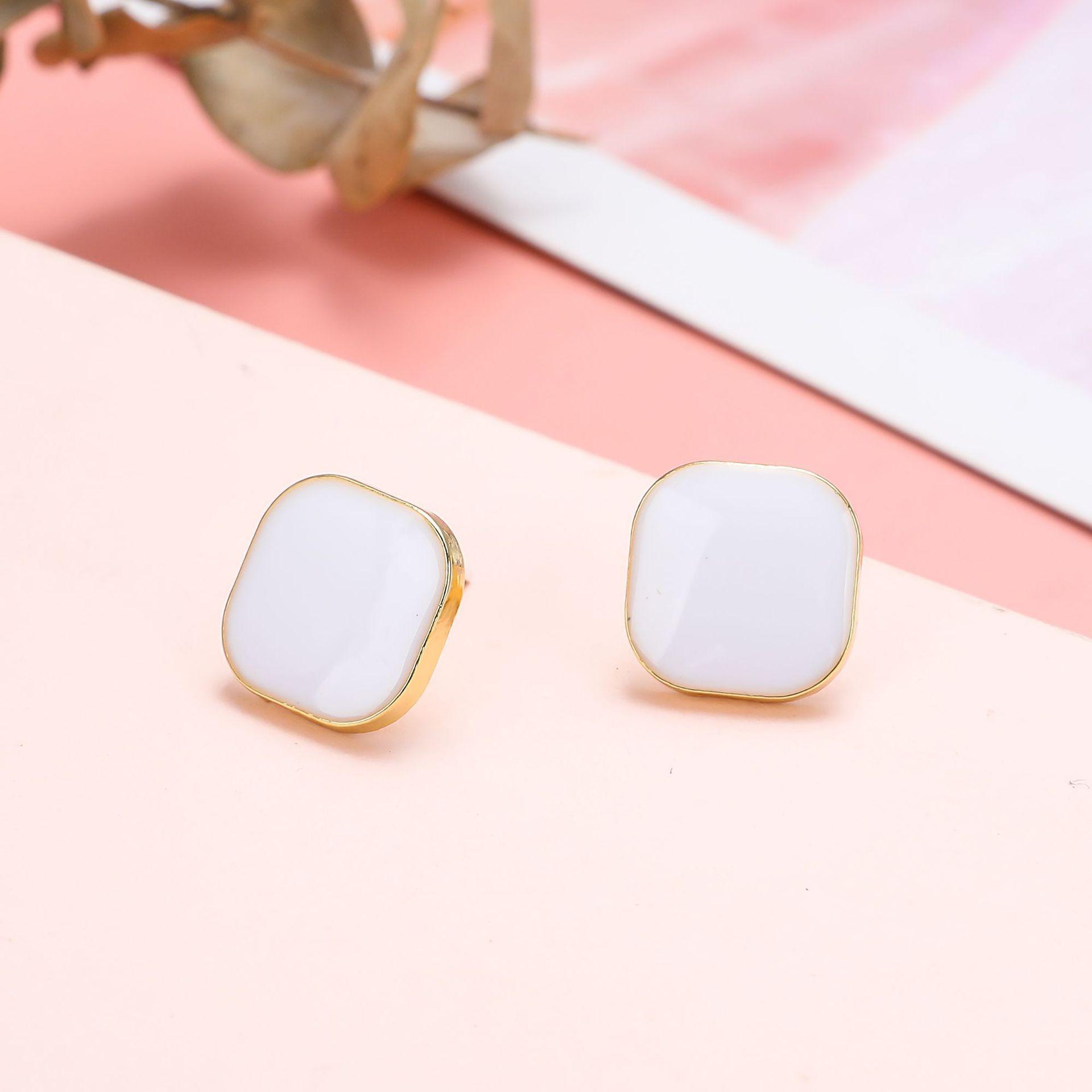 

Enamel White Color Square Stud Earring for Women Korean Simple Geometry Temperament Zircon Christmas Girlfriend Gift