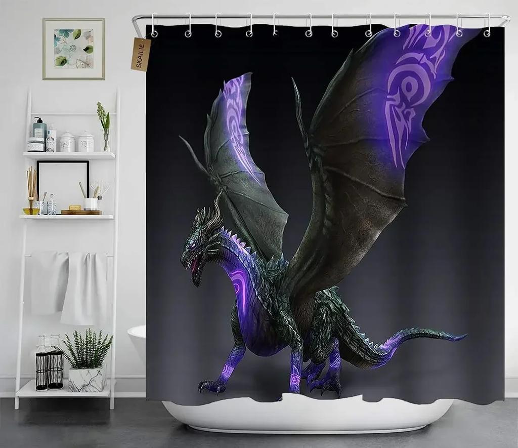 Medieval Fantasy Theme Purple Dragon Shower Curtain Magic Animals Polyester Fabric Bath Curtain Bathroom Showers Curtains Sets