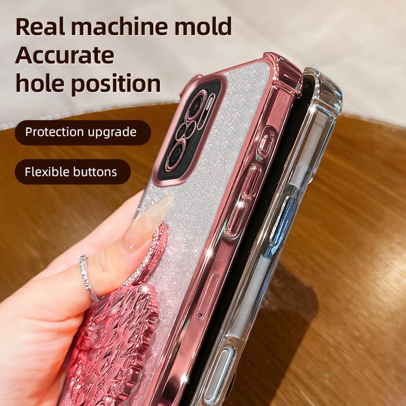 KEYSION Shockproof Plating TPU Phone Case for Redmi Note 10 10S 10 Pro 4G Glitter Jewelled Swan kickstand Back Cover for Xiaomi POCO M5S