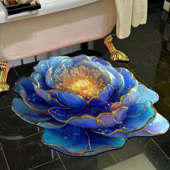 3D Květinová podlahová rohožka Protiskluzová Absorpční koupelnová předložka Realistický květinový vzor Rohožka do kuchyně Ložnice Obývacího pokoje Vchodu