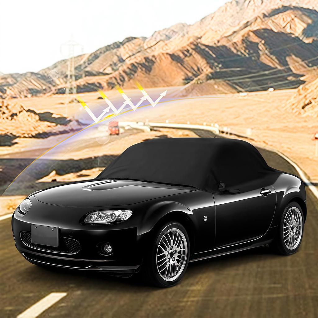 Car Cover for Mazda Roadster ND5RC Half Body and UV 420D Oxford Storage Bag Windproof Rope Snowproof and Heat for Garage and Outdoor Use Silver