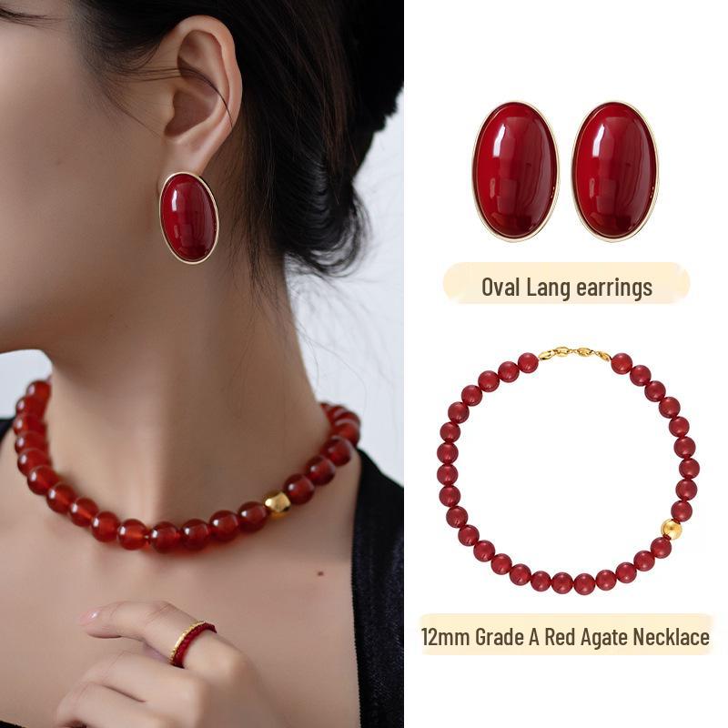 Ancola 2024 Red Retro Oval Pearl Earrings - Autumn & Winter Collection