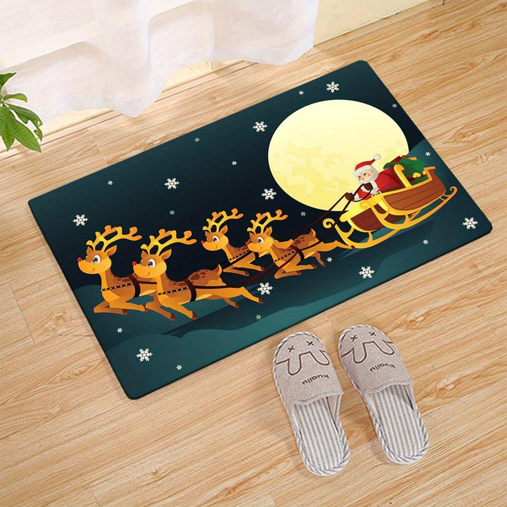 Festive Christmas Pattern Carpet: Floor Mat Crystal Velvet, Non-slip, Hand Washable, Suitable for Living Room or Bedroom Decor