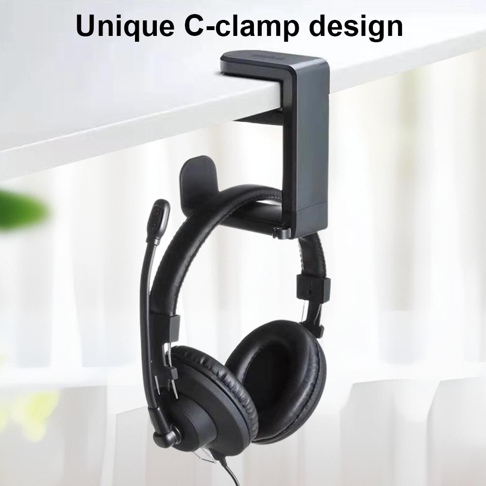 PC Gaming Headset Stand Under Desk with 360 Degree Swivel & Cable Clip Organizer Clamp-On Headphone Holder Headphone Hanger Hook
