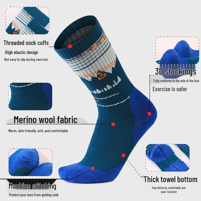 Damen Merino-Wolle Wandersocken für Wärme - Dickes Frottee, Wadenhoch, Wärmespeichernde Outdoor- & Schneesocken für Kinder