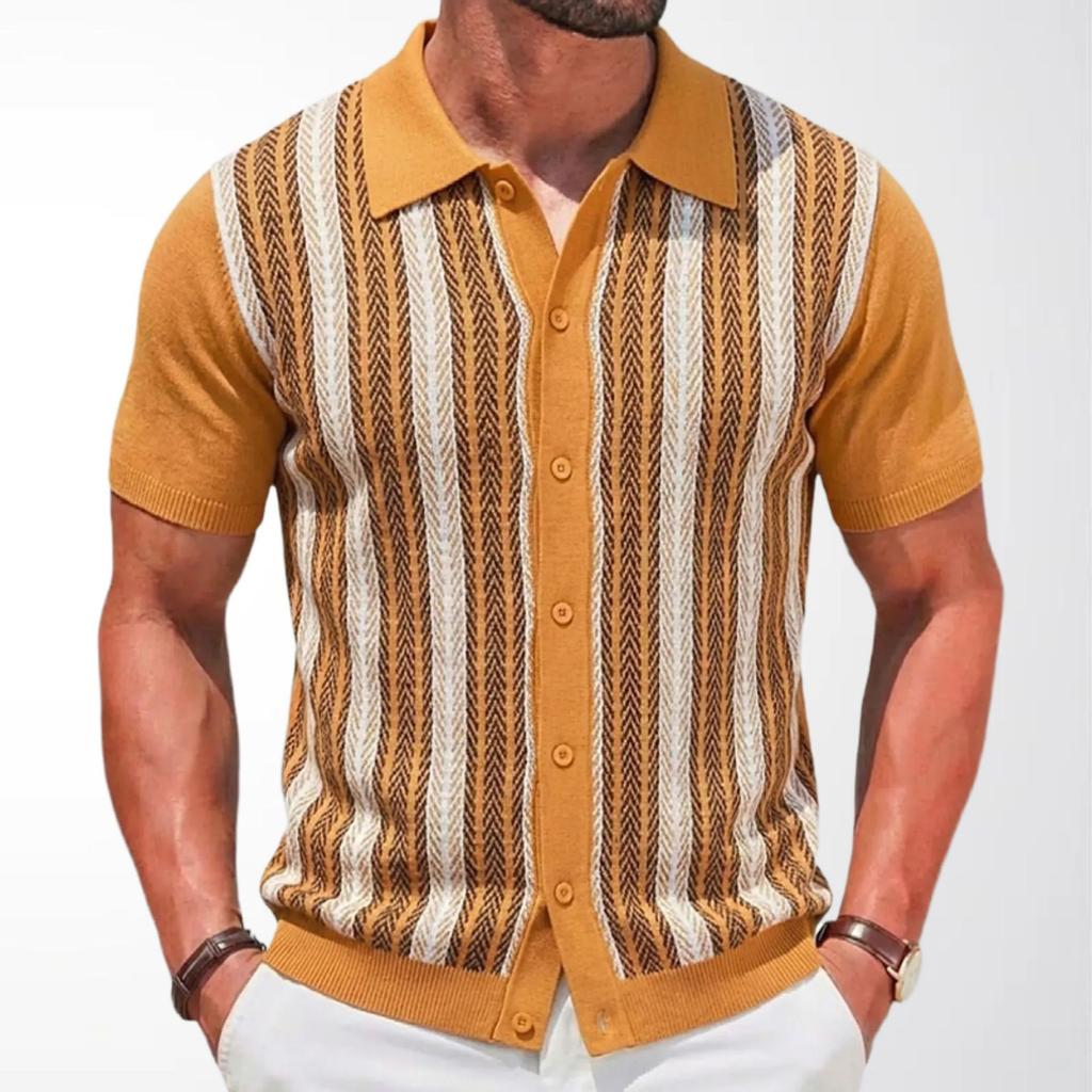 Camicie a Maniche Corte in Maglia da Uomo Casual Traspiranti a Bottoni con Colletto a Righe Top per Vacanze Estive Vintage in Maglia Camicie da Golf da Spiaggia Top per Uomo