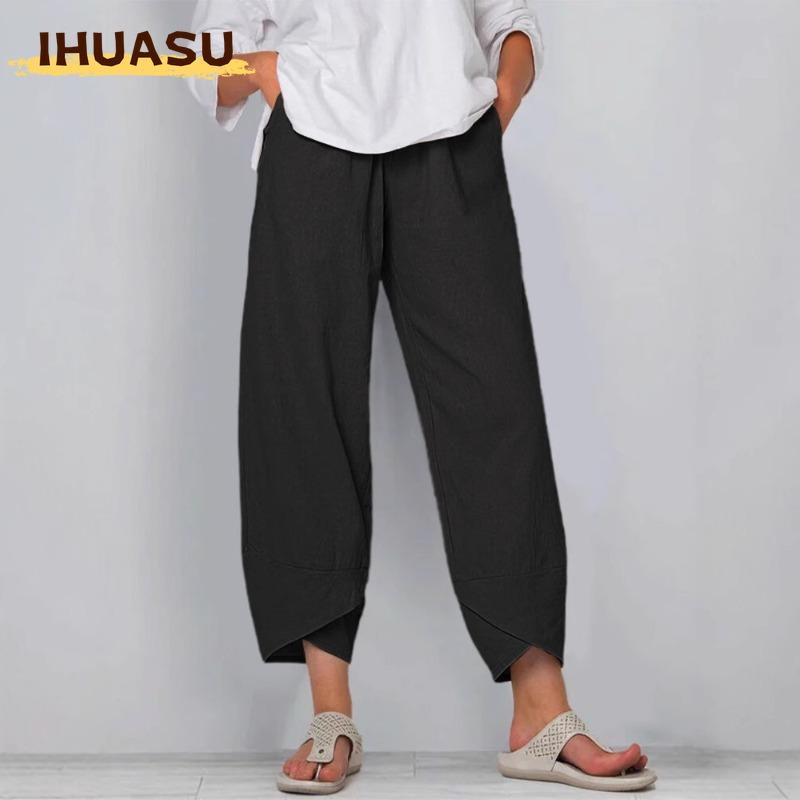 IHUASU Women's Fashion Casual Solid Color Print Pants & Capris
