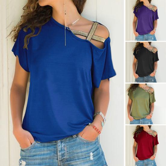 

Свободный женский топ с короткими рукавами нерегулярной формы, женский топ с косым вырезом