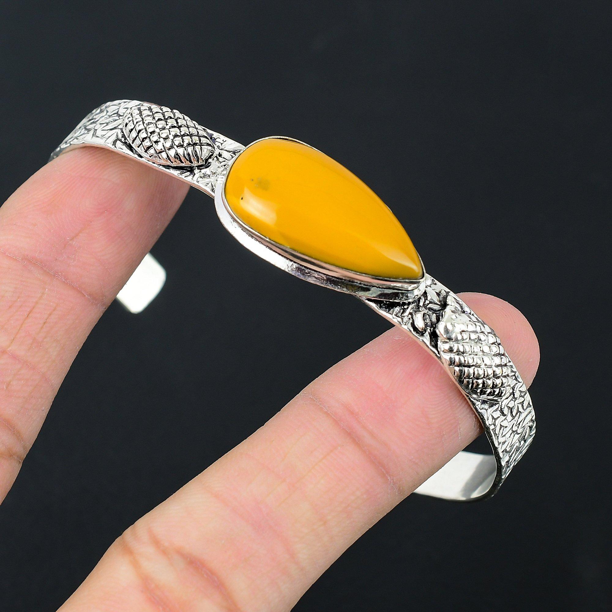 

Mookaite Gemstone Mother Handcrafted Anniversary Bangle Jewelry Sterling Silver Adjustable