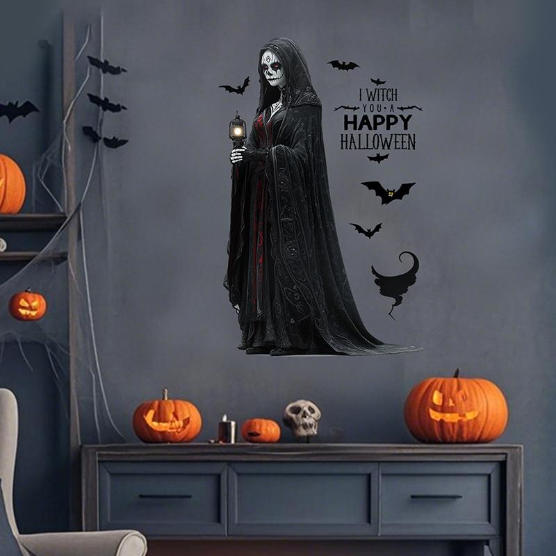 Dark Night Skull Man Horrorible Wall Sticker Halloween Living Room Bar Merchant Holiday Atmosphere Decoration Sticker Posters