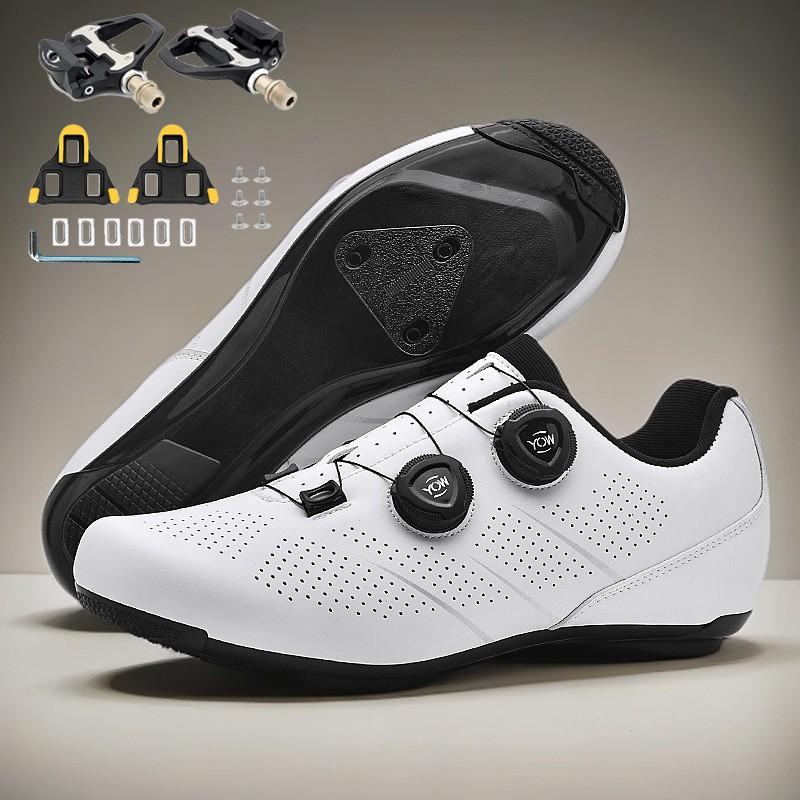 Unisex Cycling Shoes Mountain Road Bike Non-Cleat Clipless With Pedals Set Breathable Stiff Sole