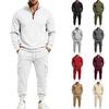 Men's 2-Piece Fall Winter Athletic Tracksuit Set Half-Zip Stand Collar Sweatshirt and Cargo Jogger Pants for Gym and Casual Wear