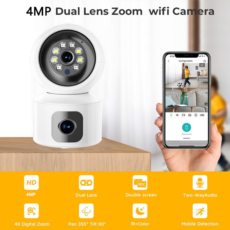 

4MP Dual Lens Baby Monitor Ball Camera 4X Digital Zoom Two-Way Audio Night Vision Camera EU Plug
