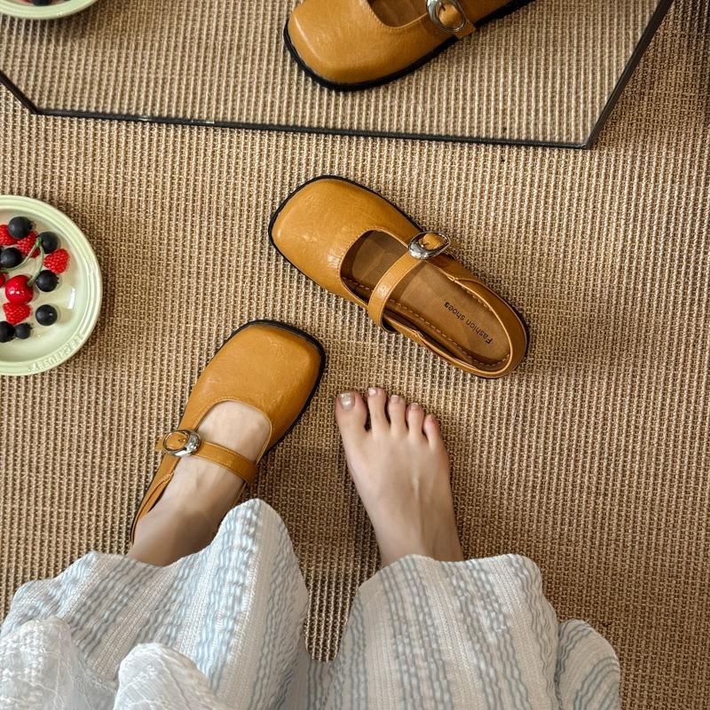 Soft-soled Shallow-mouth Single Shoes Women's Summer New Fashion Retro with Skirt Mary Jane Flat-soled Small Leather Shoes