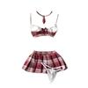 Cute Hollow Bra Plaid Miniskirt Roleplay Student Uniform Temptation Women Cosplay Schoolgirl Costumes Couples Sexy Home Clothing