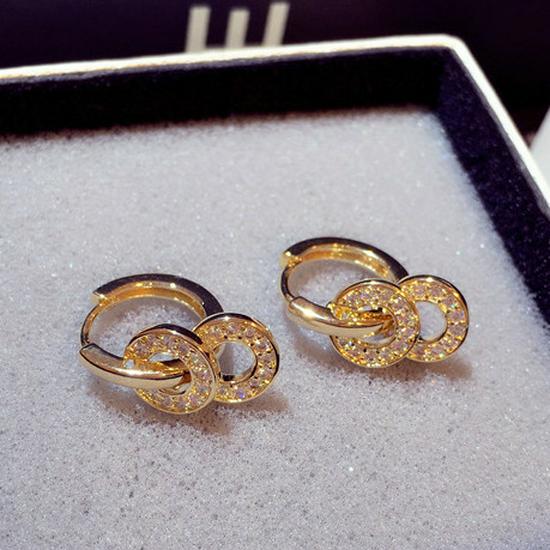 

Корейские серьги-кольца с цирконами - Модные яркие клипсы для женщин E001965 золотой