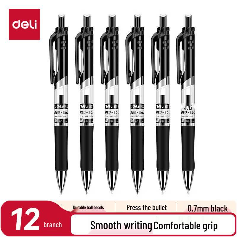 Deli 0.7mm Black Ret retractable Gel Pen, 12-Pack