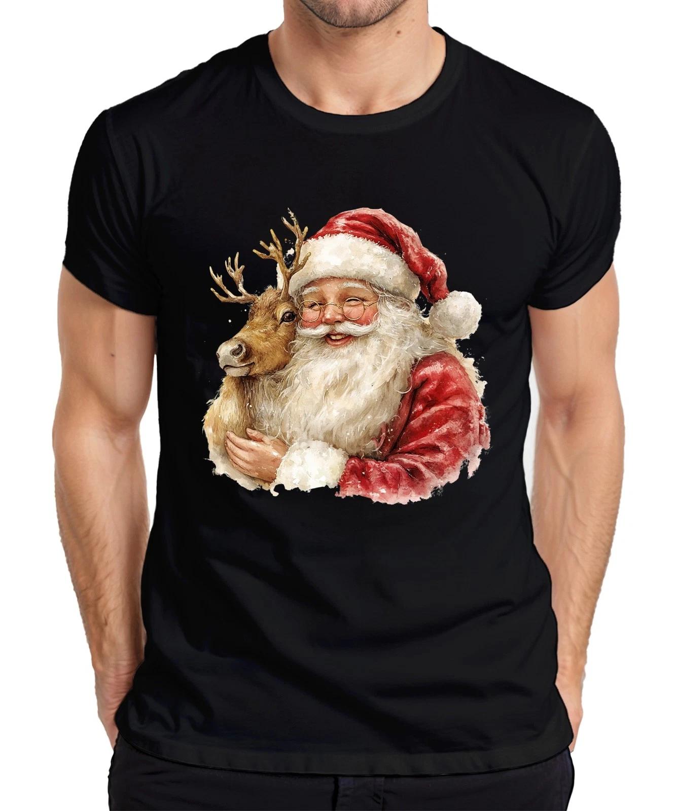 Weihnachtsmann Rentier Aquarell Weihnachten Geschenk Vintage Herren T-Shirt XXXXL
