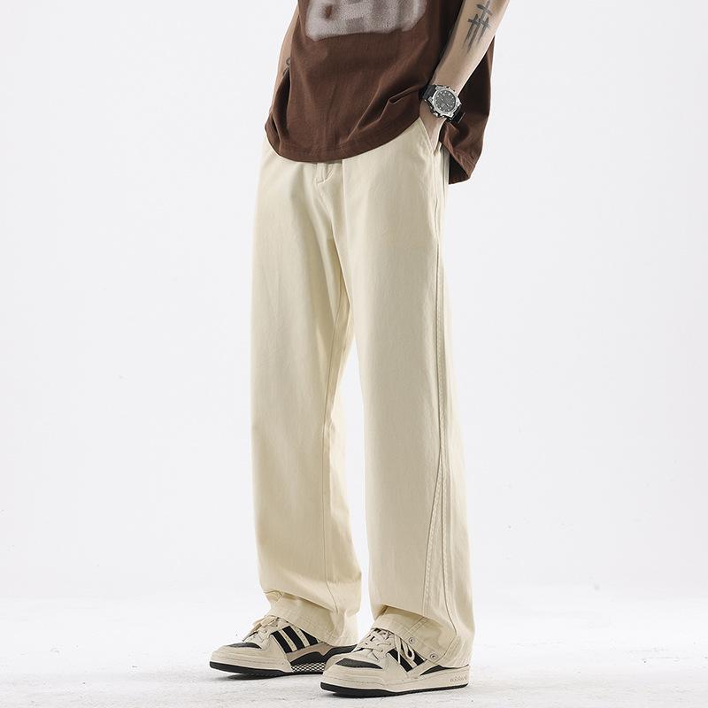 American High Street Trendy Brand Showing Height and Thinness Casual Pants Men's Trend Solid Color Simple and Versatile Loose Straight Long Pants
