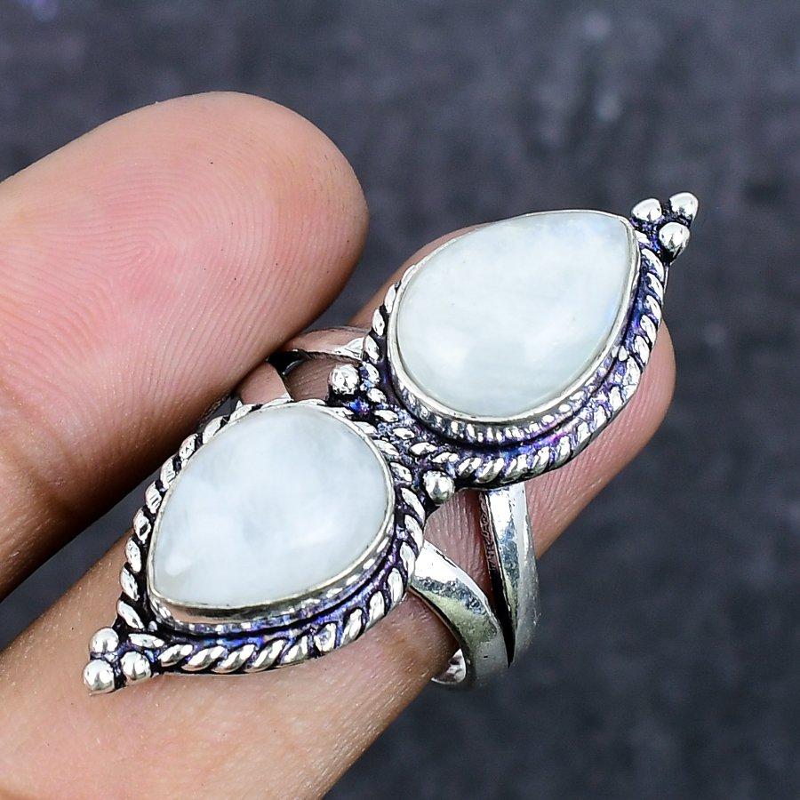 Natural Moonstone Gemstone Handmade 925 Sterling Silver Jewelry Ring Size 9 ETC-13962
