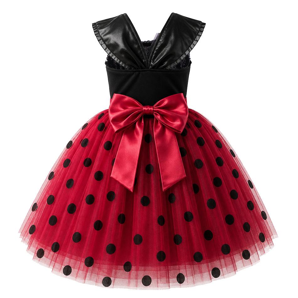 Kids Ladybug Red Polka Dot Tulle Dress, Girls Puffy Dress with Bag & Mask, Size 100-150