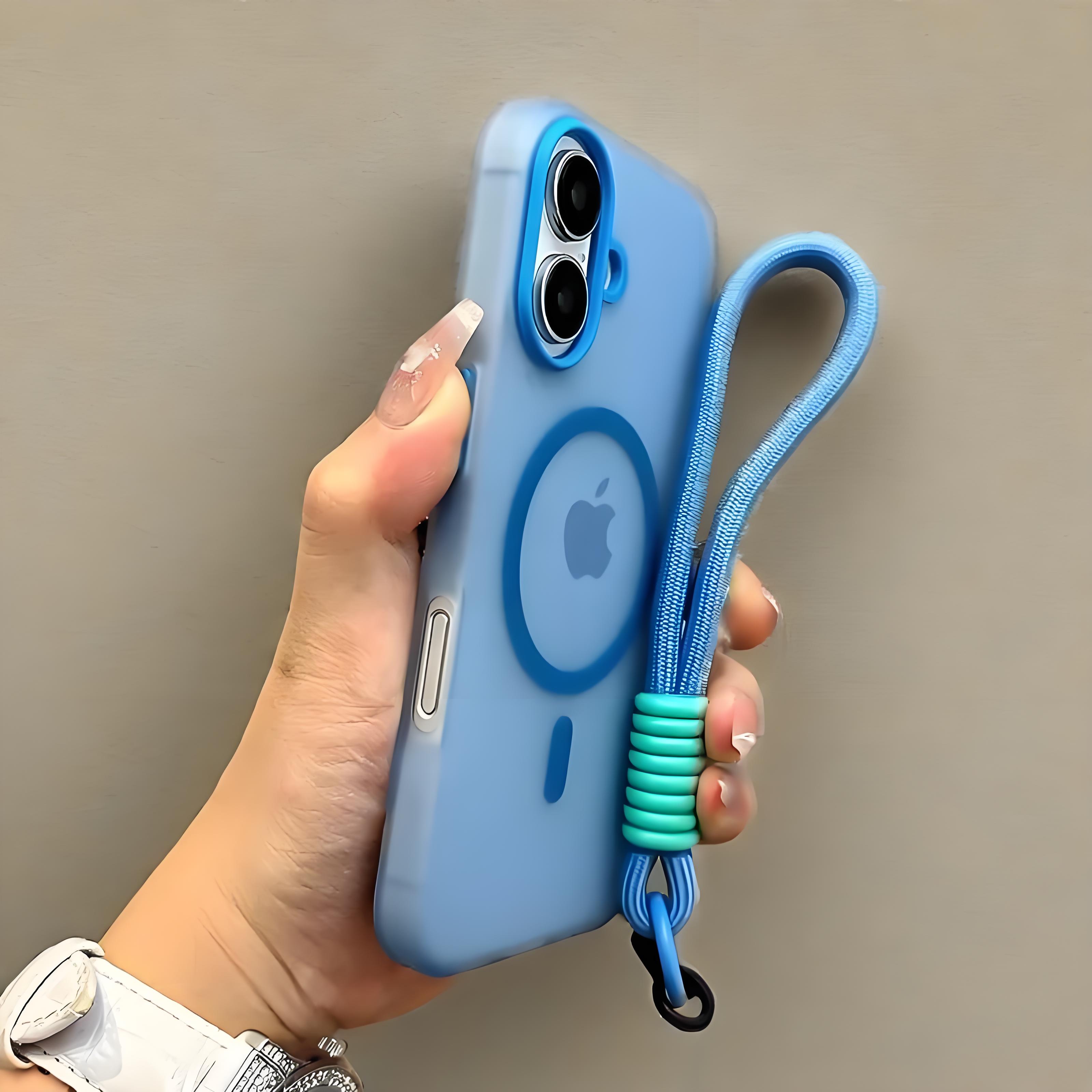 

Candy Color Hand Wrist Strap Case for Magsafe for For Iphone 17 16 15 14 Plus 13 12 11 Pro Max 16e Soft Matte Contrast Lanyard Cover iPhone 12