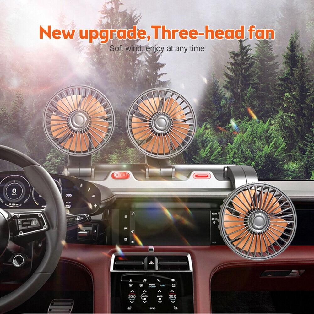 Car Fan 360° Adjustable 3 Head Air Fan Automotive Electric Fan USB/12V/24V Fan 2 Speeds Car Silent Fan For Home Desk Office Car Heat Shields 2