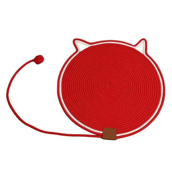 Когтеточка для кошек, Плетеная хлопковая веревка, Когтеточка для кошек с шариком-приманкой и дизайном в виде милых ушек, Напольная когтеточка для защиты мебели 35cm красный
